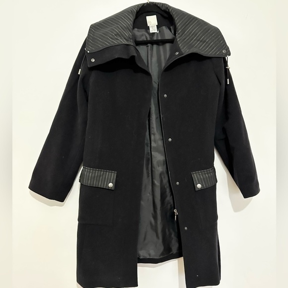 Wool blend black coat jacket minimalist full zip collared long coat size 12 - Picture 1 of 4